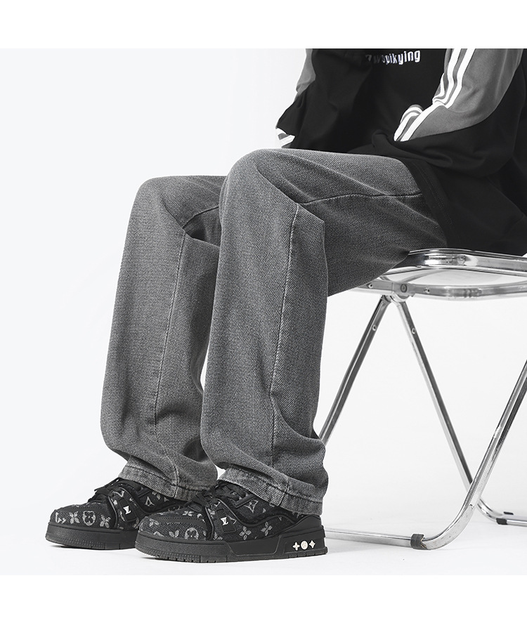 Retro and nostalgic, lightly washed, straight-leg, loose, irregular pants, loose cotton casual long pants, jeans for men pic 28