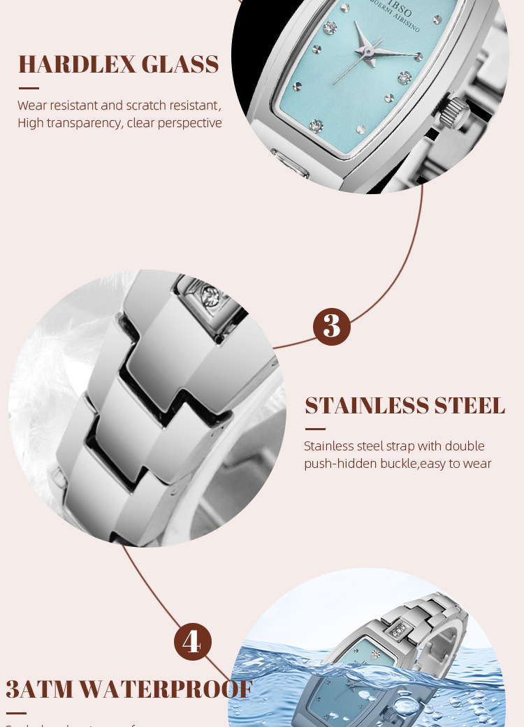 IBSO輕奢酒桶形女士石英表金色鑲鉆小表盤時尚簡約腕表詳情4