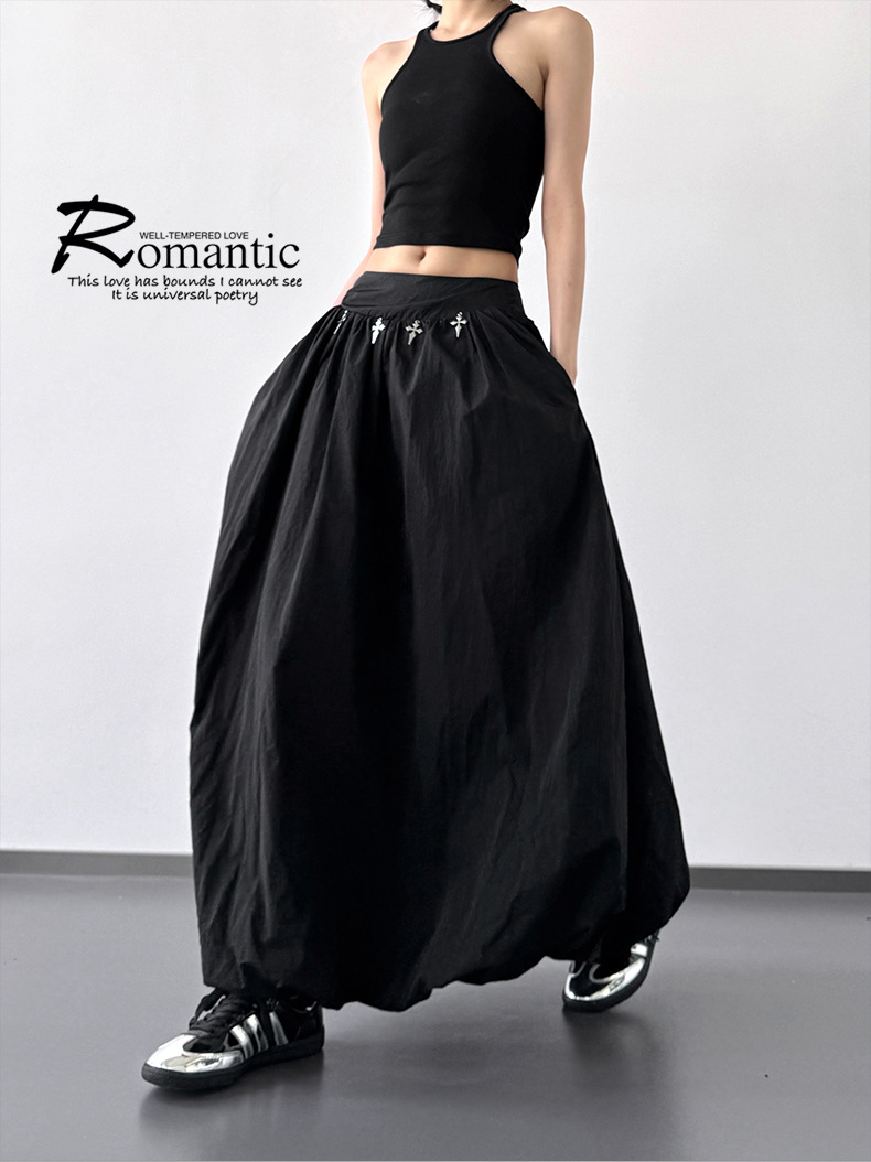 Summer 2025 design style Japanese-style puffy flower bud skirt for women, high-waisted, slimming, versatile and hip-covering wide long skirt pic 2