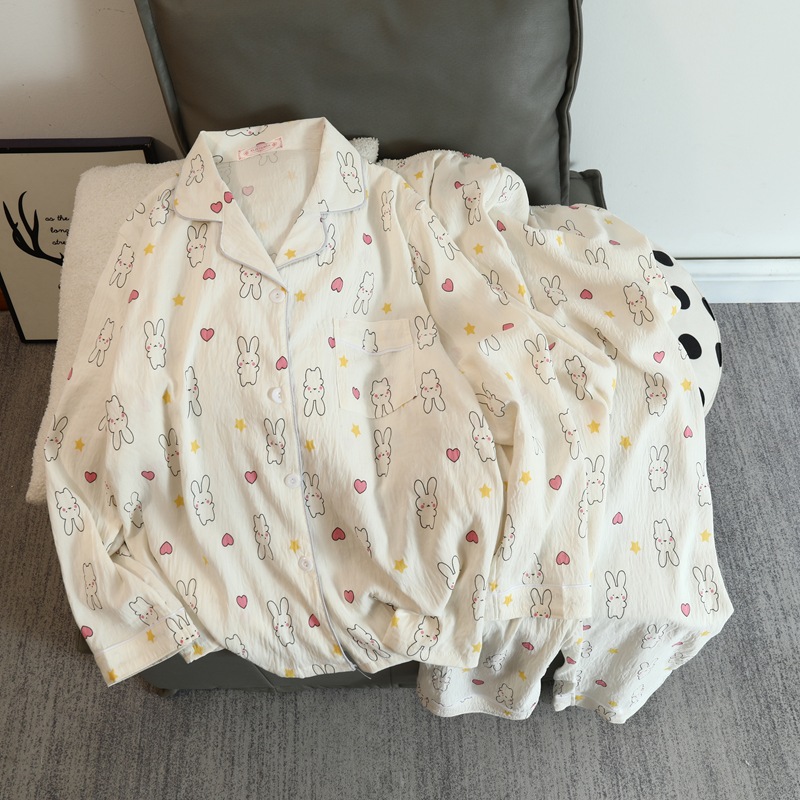 Cute cartoon mikko pajamas for girls in spring and autumn, cloud cotton long-sleeved, sweet student and Internet celebrity home wear set for summer pic 24