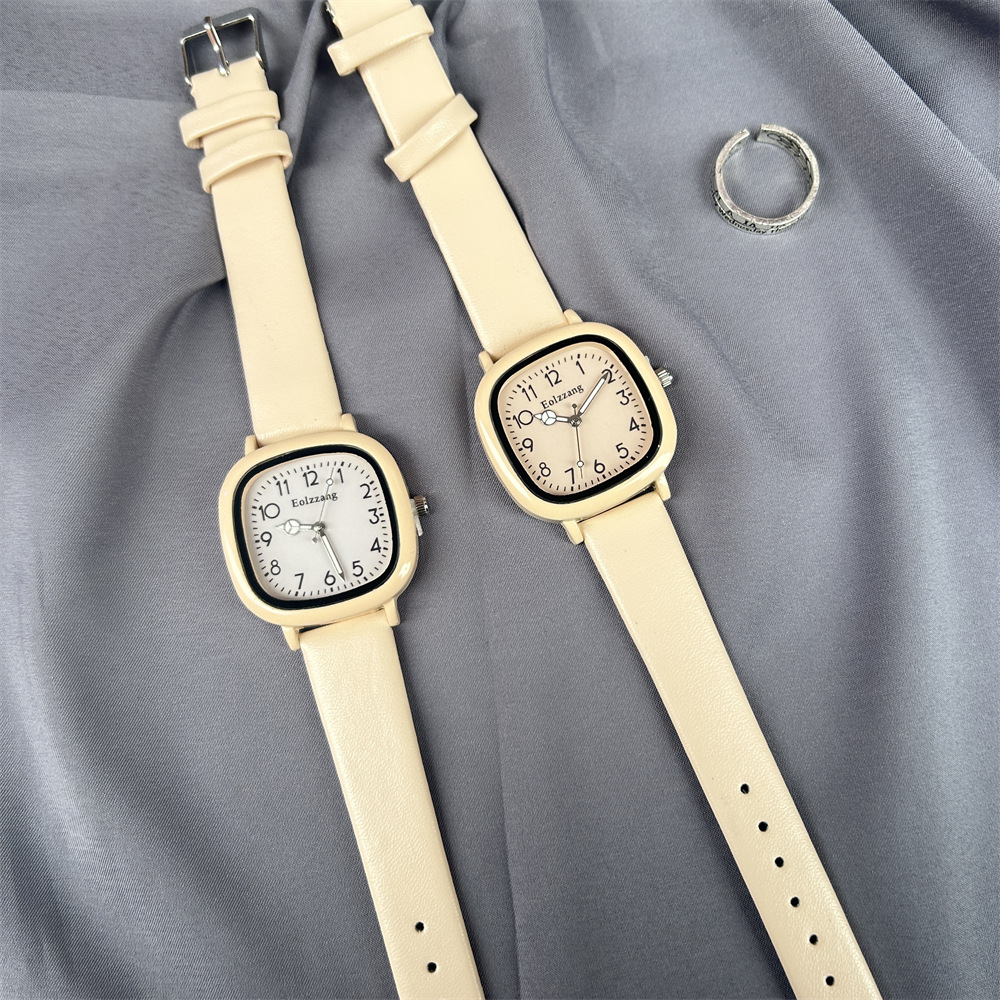 奶茶杏色方形皮带手表女学生党网红高颜值小众高级感简约广州腕表详情8