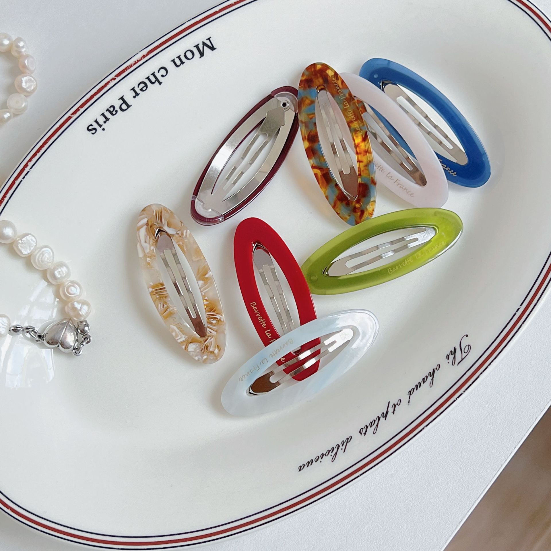 韩国金标夏日彩色椭圆发夹女多巴胺甜美少女刘海BB夹碎发边夹发饰详情8