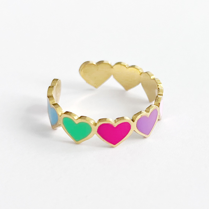 跨境不锈钢饰品清新甜美彩色笑脸花朵开口可调节钛钢戒指女手饰详情5