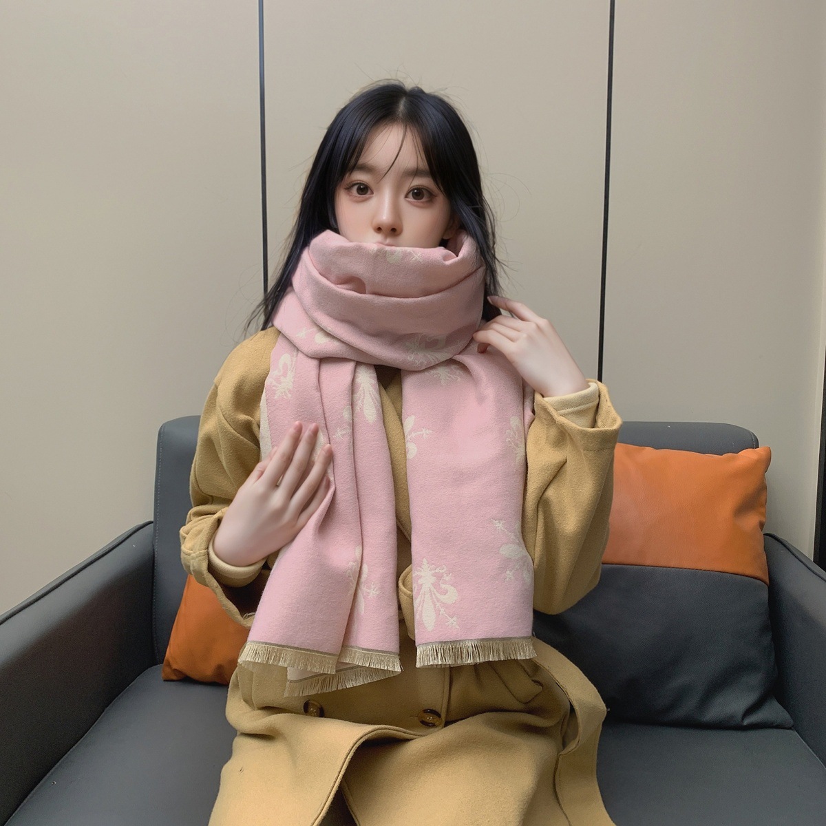 围巾女冬季欧美风格佛罗伦萨鸢尾花披肩加厚百搭双面保暖围脖保暖详情31