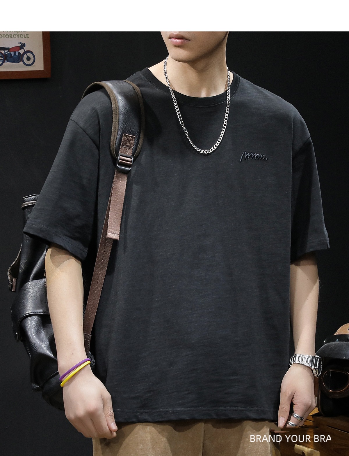竹节纯棉短袖t恤男士夏季衣服2025新款半袖大码潮牌刺绣休闲体恤详情28