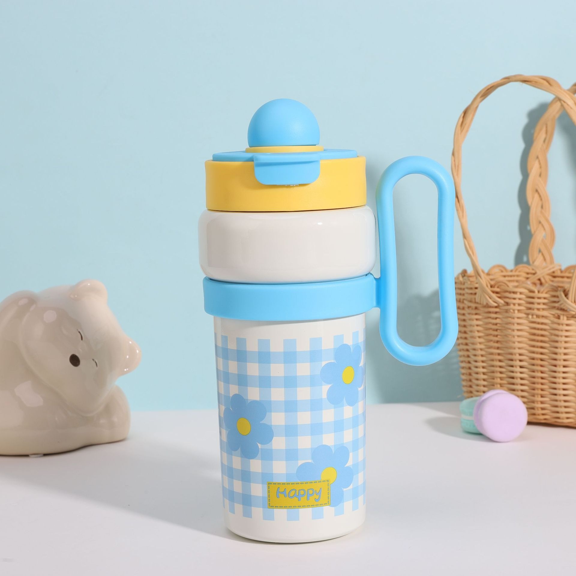 316 stainless steel insulated cup, portable shoulder strap, handle cup, high appearance level, cartoon large capacity, with straw, double drinking cup pic 5