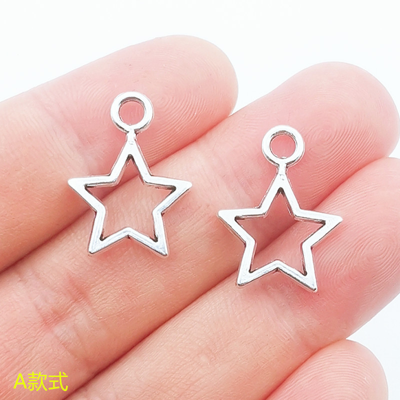New trendy retro silver hollowed-out five-pointed star pendant diy alloy jewelry accessory pic 6
