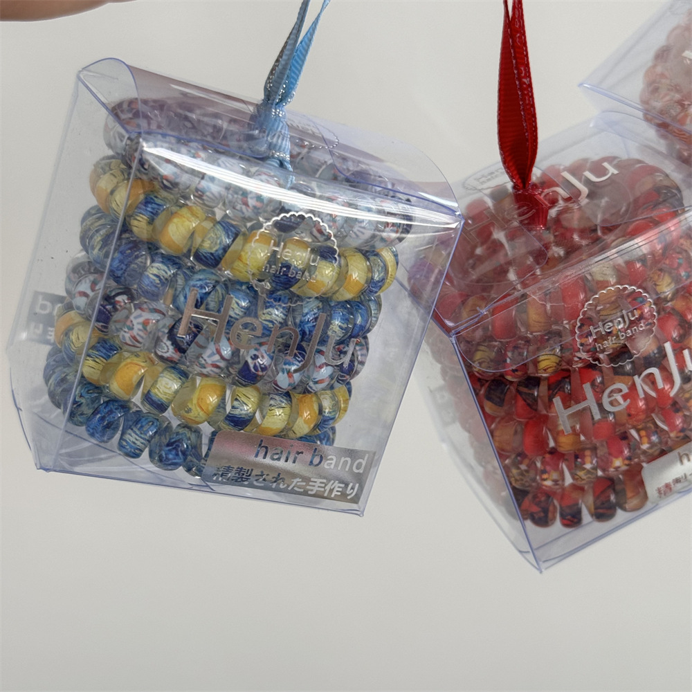 Floral, colorful, seamless telephone line hair tie, box-set hair band, new high-end style hair tie, high-elasticity rubber band headwear pic 8