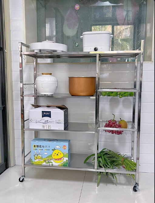 不锈钢厨房置物架菜篮子落地多层多功能微波炉锅具收纳架零食架子详情22
