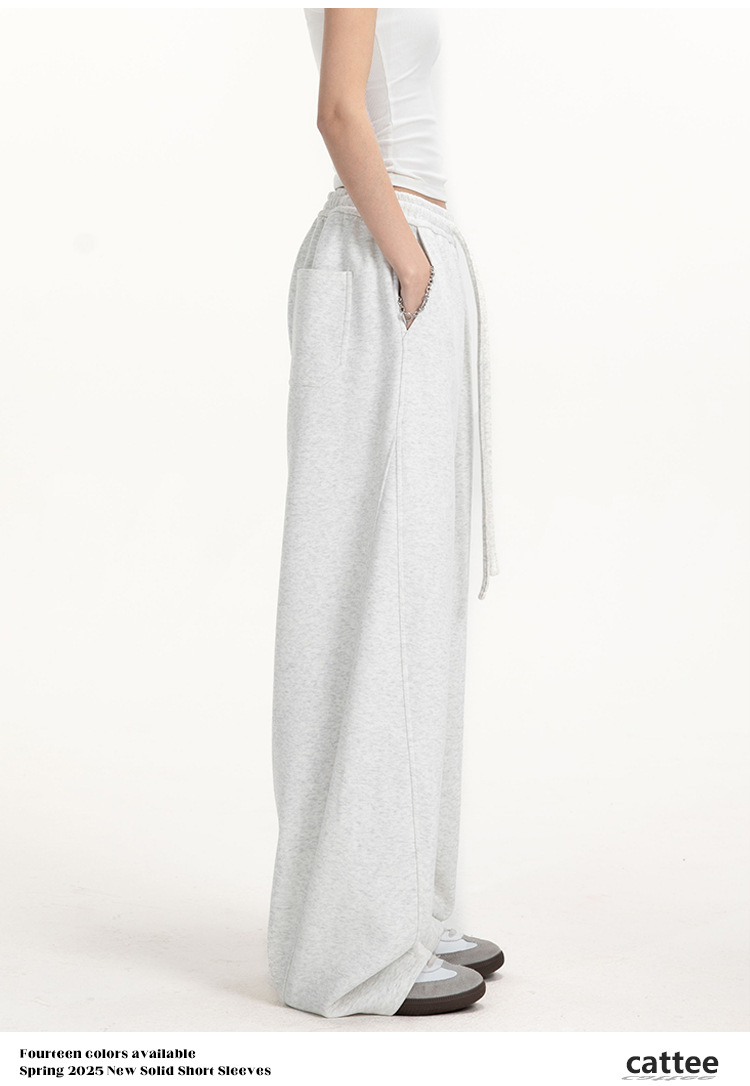 College-style solid-color straight-leg curved casual pants for men and women, loose wide-leg sport sweatpants for spring and autumn pic 10