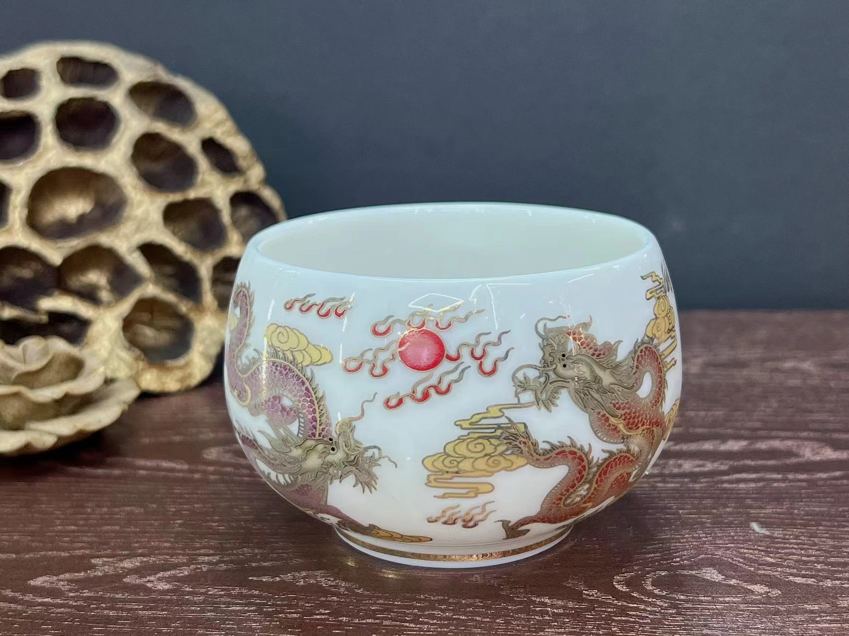 羊脂玉罗汉杯主人杯陶瓷堆金福杯功夫茶茶具品茗杯个人礼品节日详情14