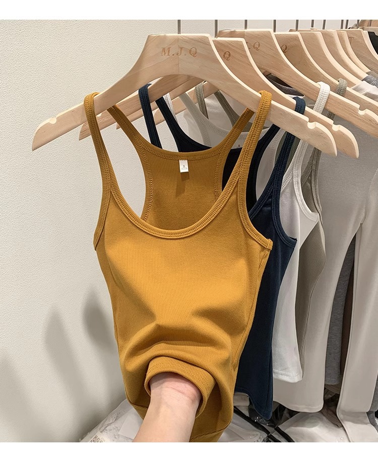 一件代发甜辣U领红色吊带女春夏修身螺纹内搭上衣美式细肩带背心详情20