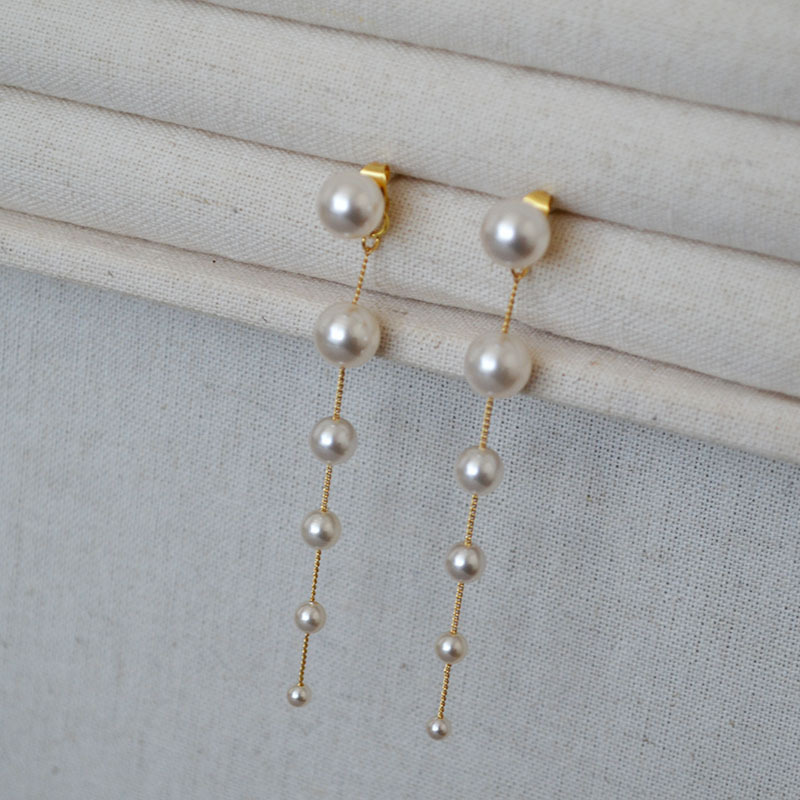 日韩小众简约气质渐变大小珍珠流苏925银针耳环长款设计感耳饰女详情2