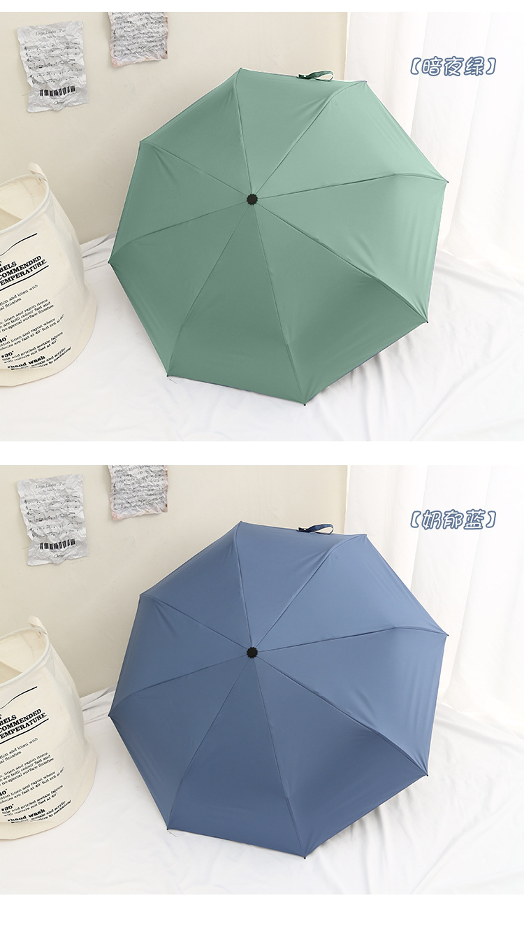 8骨手开简约实木手柄黑胶遮阳伞三折太阳伞雨伞印logo广告雨伞详情30