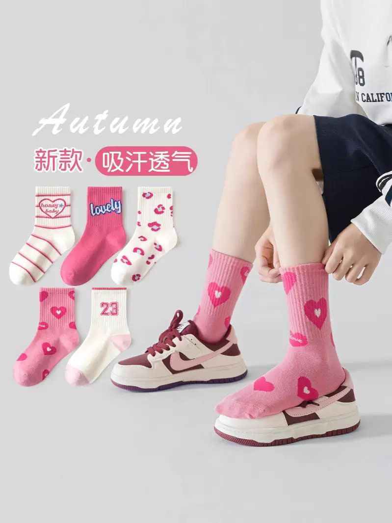 女童袜子春秋款儿童公主中筒袜中大童女孩秋冬季运动棉ins潮袜详情3