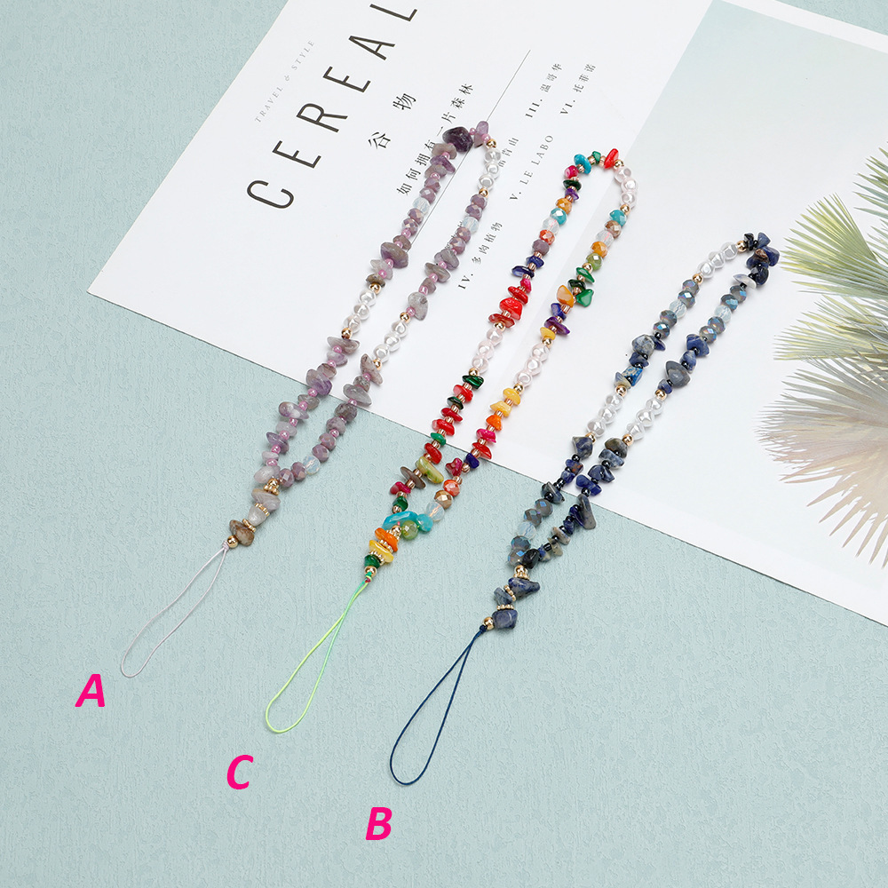 New European and American ins crushed stone pearl color-blocked mobile phone chain, fashionable and personalized diy mobile phone case pendant accessory for women pic 1