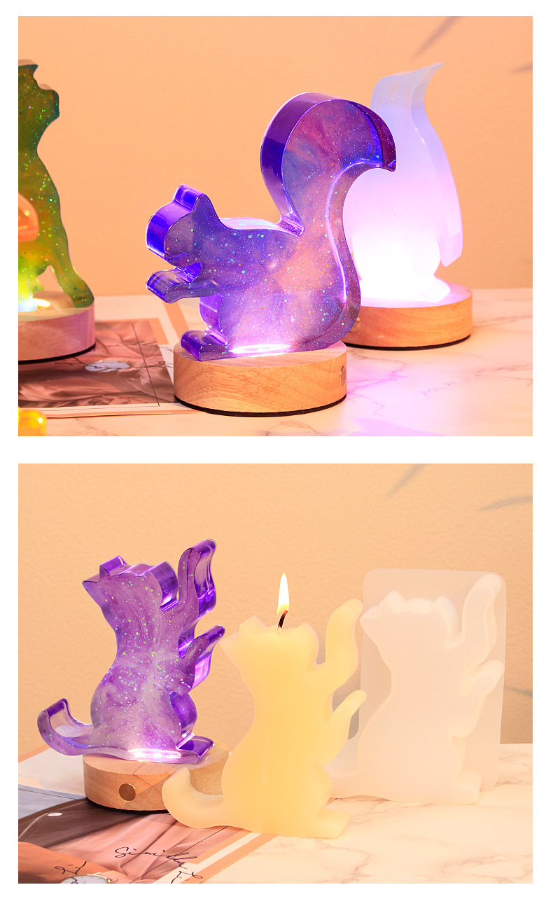 diy silicone mold for animal scented candles with resin coating, puppy, rabbit, kitten and squirrel, gypsum display stand mold pic 8