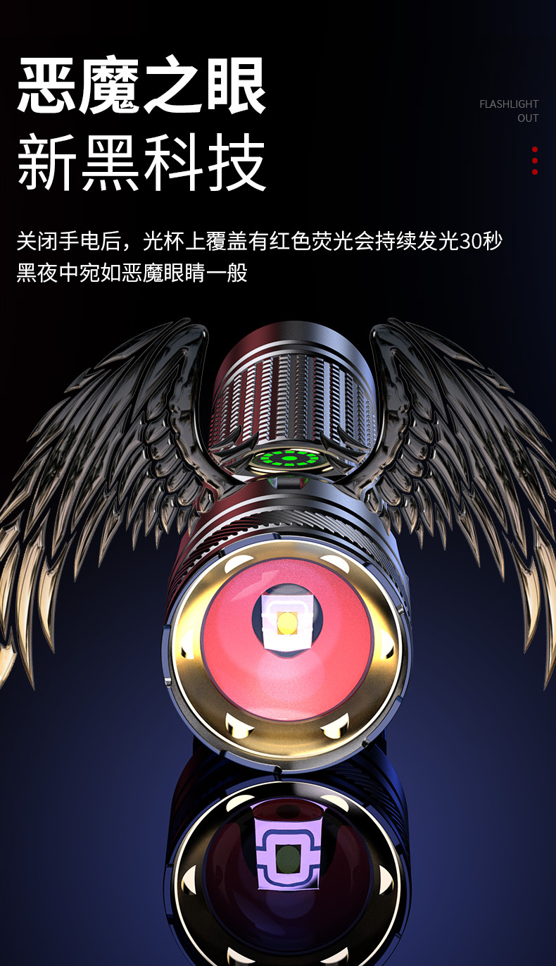 跨境新款白激光手电筒充电便携数字电显全铝合金手电筒强光长续航详情3