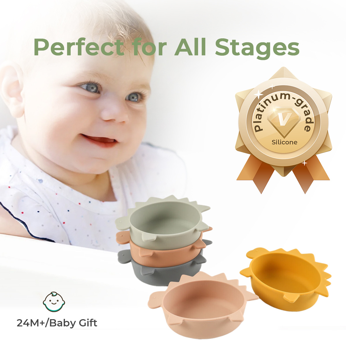 跨境热卖剑龙宝宝硅胶碗新国标幼儿学吃饭防洒防烫防摔硅胶辅食碗详情2