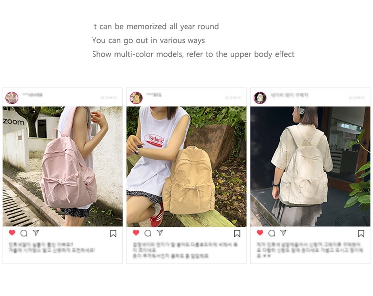 新款时尚轻便简约双肩包女日系文艺学生书包休闲运动旅行纯色背包详情2