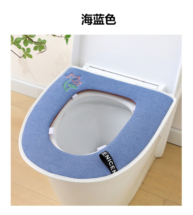 马桶坐垫粘扣亚麻四季加大内径马桶垫座便器垫圈家用厕所垫坐便套0358详情8