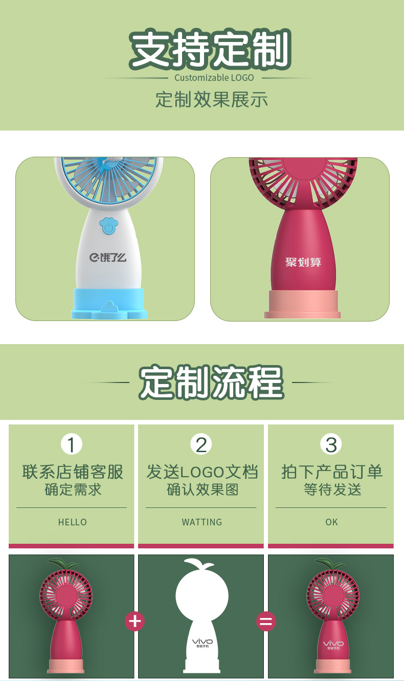 卡通手持小风扇带底座桌面两用三档调节企业logo礼品制定厂家直供详情5