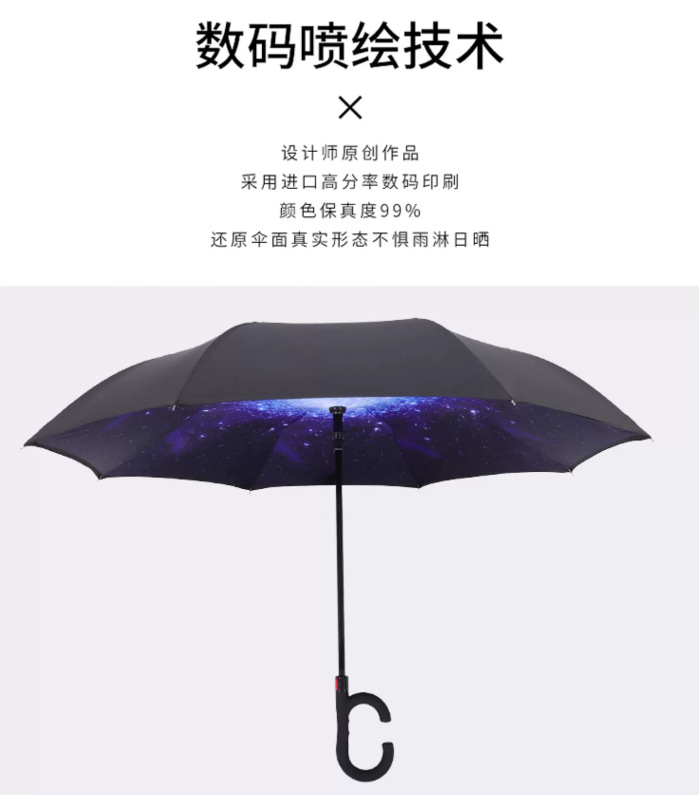 汽车反向伞C型直杆双层伞免手持遮阳防晒晴雨两用可加印广告LOGO详情7