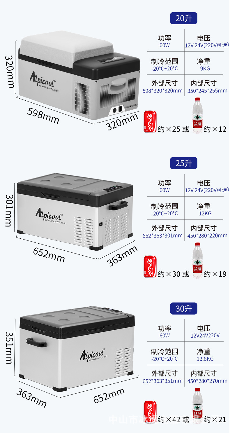 alpicool冰虎压缩机车载冰箱15L-40L车家两用12v24v小型冷冻冷藏详情4