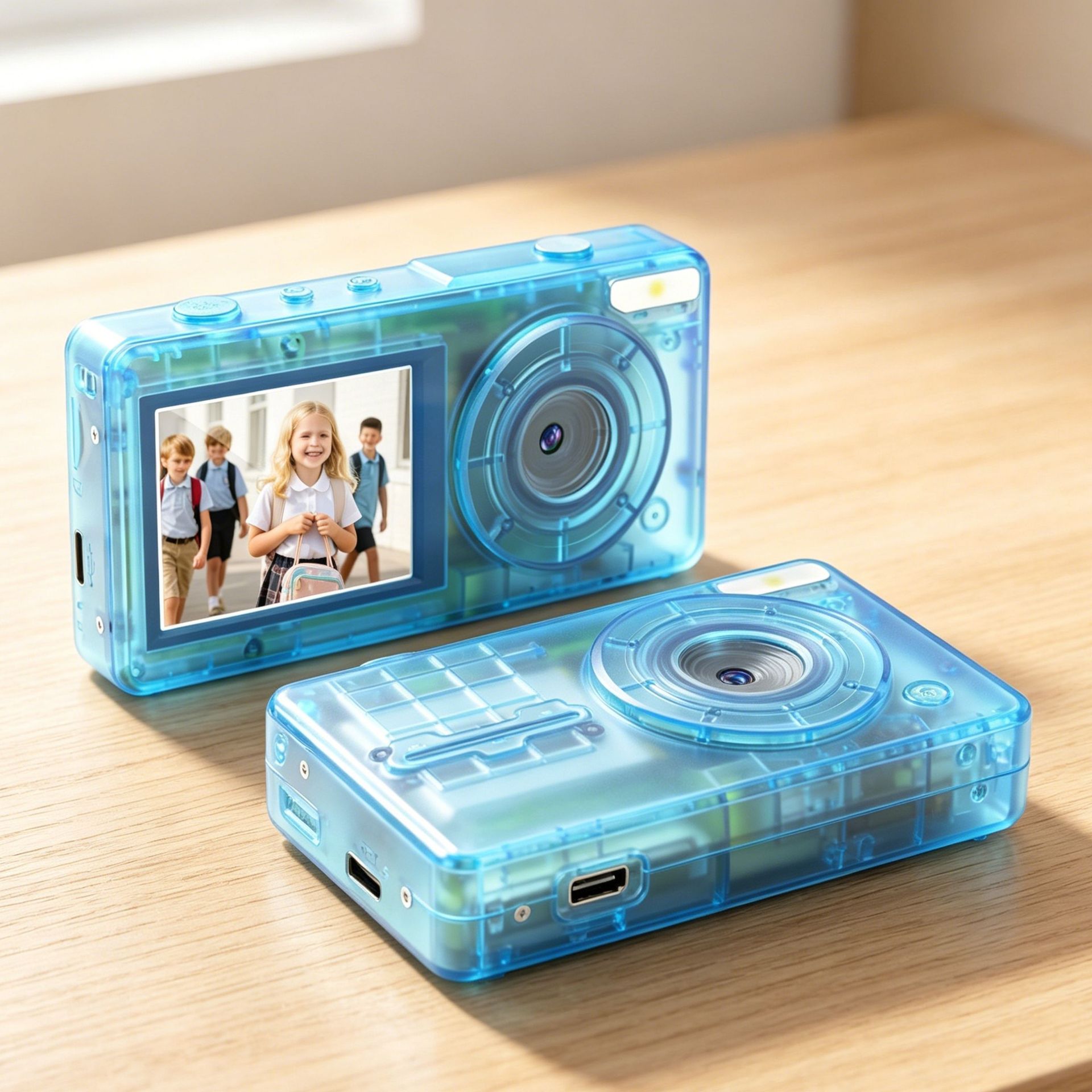 Transparent shell CCD digital camera, thumb camera, AR function, retro camera pic 7
