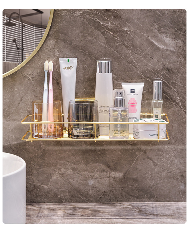 卫生间挂壁置物架轻奢免打孔洗手池收纳洗漱用品架子浴室墙面壁挂详情13