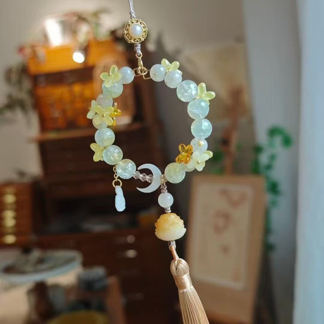 寺庙蟾宫折桂琉璃莲花流苏菩提有钱花好运手持车载包挂手机挂批发详情7