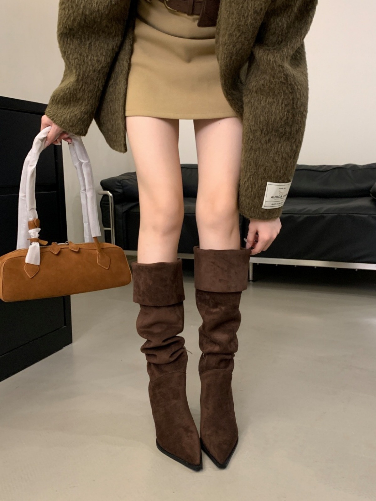 法式一靴多穿高细跟尖头堆堆过膝靴女春秋款侧拉链复古瘦瘦过膝靴详情26