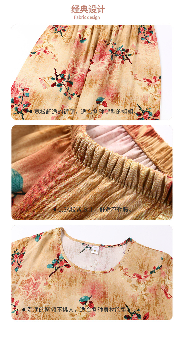 In summer, middle-aged and elderly mothers and grandmothers can wear loose, large-sized short-sleeved home clothes, pajamas and thin cotton silk suits for women pic 4