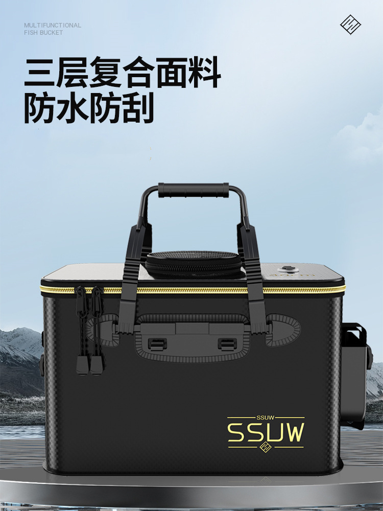 eva folding thickened fishing bucket, patterned live fish bucket, portable fish bucket, fishing supplies, multi-purpose wild fishing bucket protection pic 3