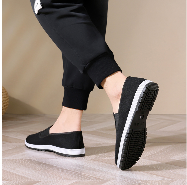 厂家批发老北京布鞋男款厚底片橡胶底纯色男士黑布鞋牛筋黄军板鞋详情21