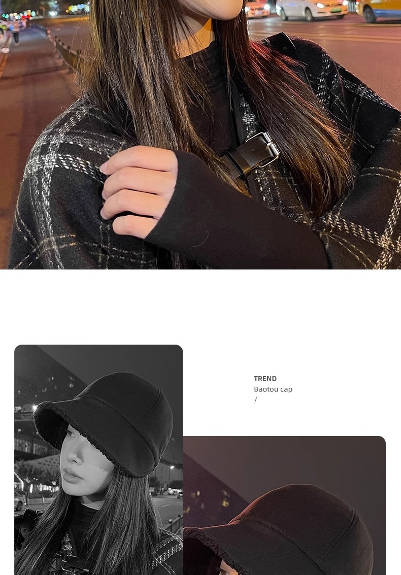 赵露思同款帽子女秋冬渔夫帽大头围大脸适合加厚保暖羊羔毛鸭舌帽详情13