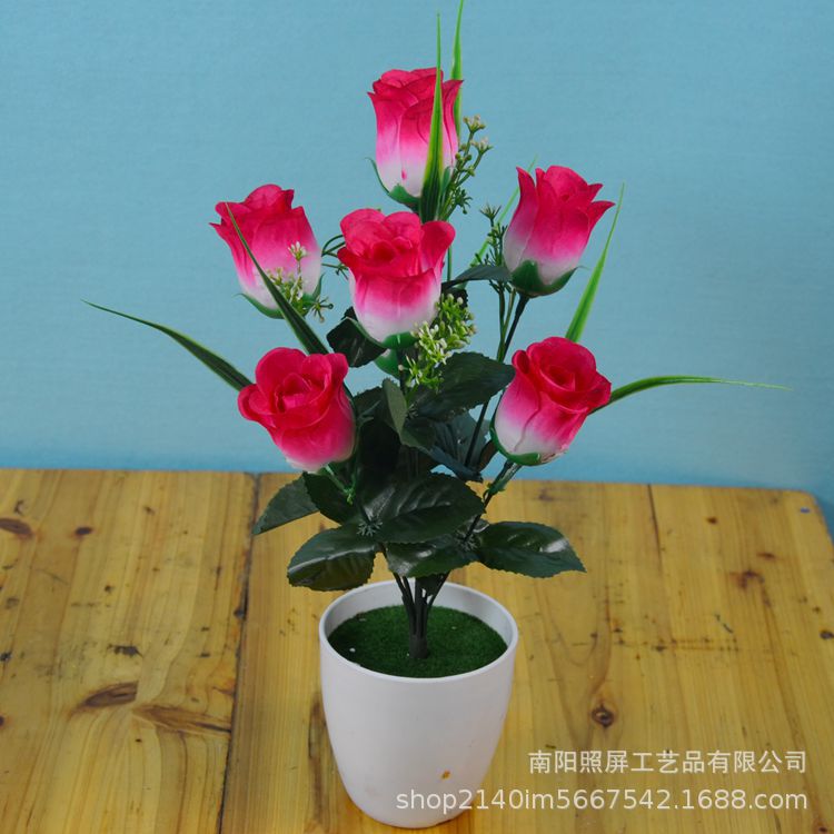 照屏仿真花厂家批发仿真玫瑰花仿真绢花七头春蕾把花小假花花束详情17