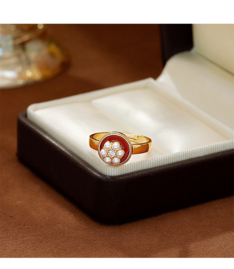 Hyacinth red oil-dripping pearl ring for women, a niche design with a high-end feel, is a fashionable and skin-whitening ring for the New Year 2026 pic 9