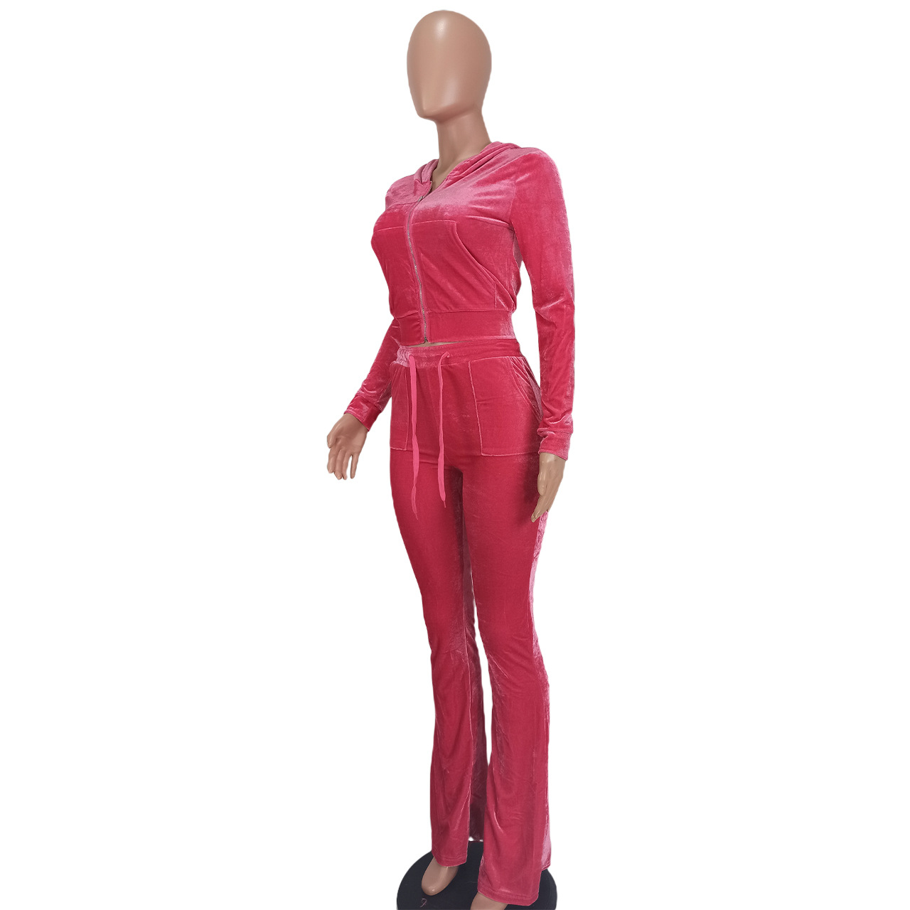 Solid color gold velvet wide-leg pants two-piece set pic 234