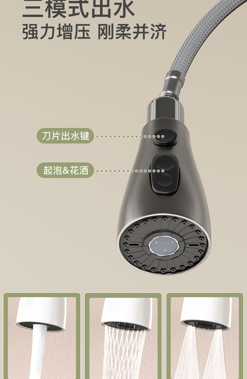 厨房抽拉式水龙头黄铜主体冷热洗菜盆水槽洗碗池多功能家用水龙头详情19