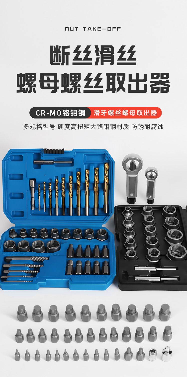 High-strength nut remover, reverse thread sleeve set, stripped thread anti-theft screw and nut removal tool, machine maintenance pic 1