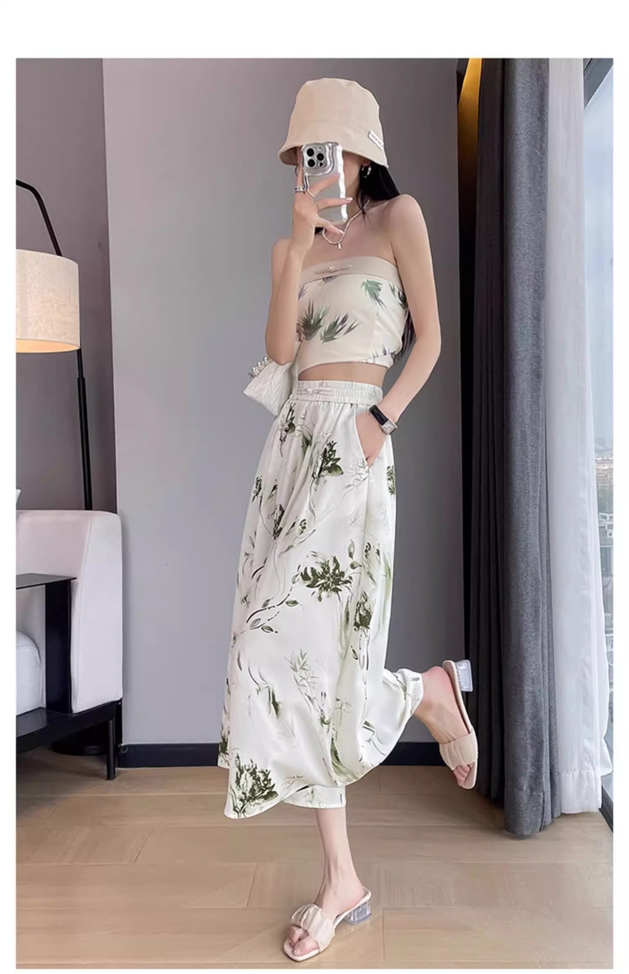 国潮水墨画印花冰丝阔腿七分裤子女夏季薄款2024新款高腰宽松垂感裤裙详情24