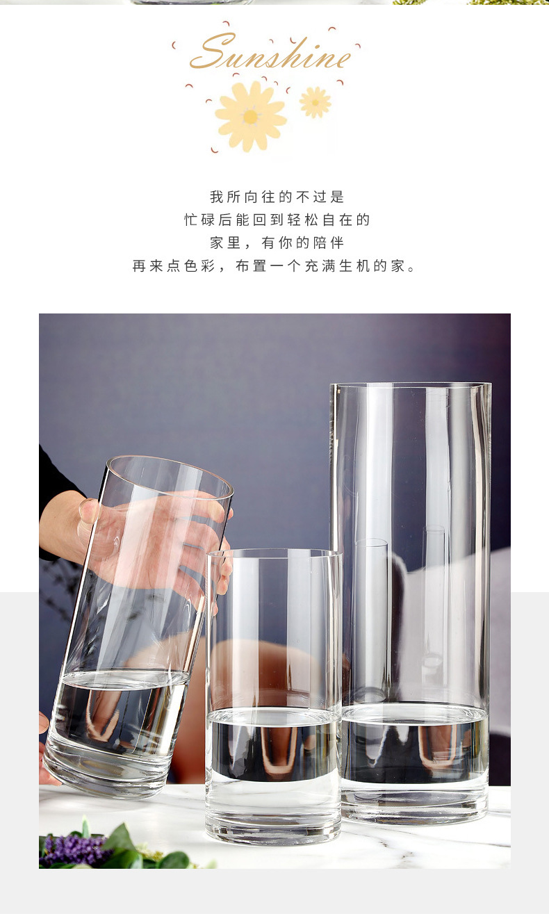 简约透明直筒桌面玻璃花瓶北欧大号插花落地花瓶新款客厅摆件花瓶详情13