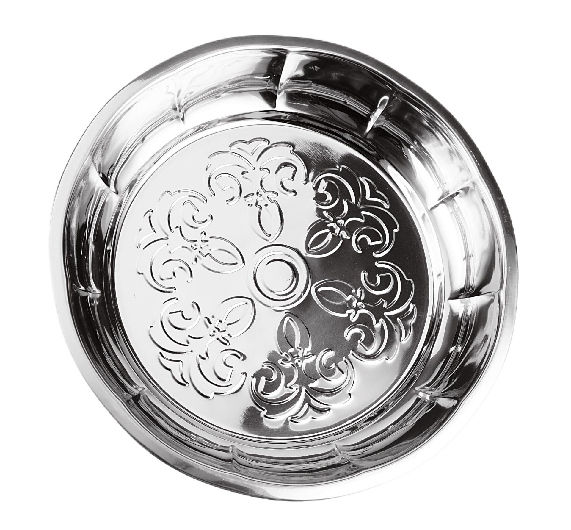 Stainless steel large round embossed household plates, kitchen fruit plates wholesale set plates, cross-border pic 1