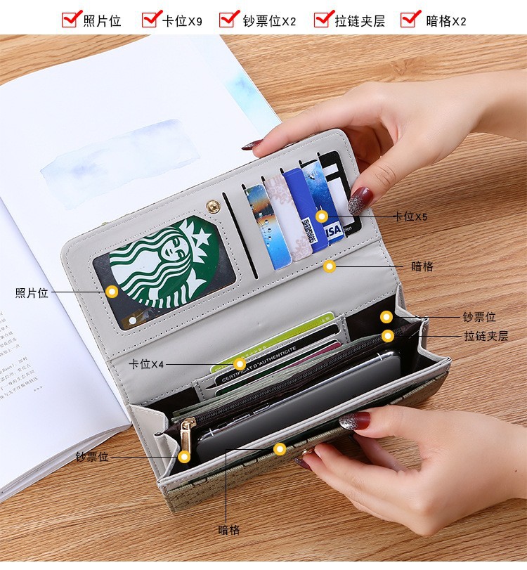 长款钱包女士2023新款时尚简约折叠多功能手拿皮夹卡包二合一爆款详情1