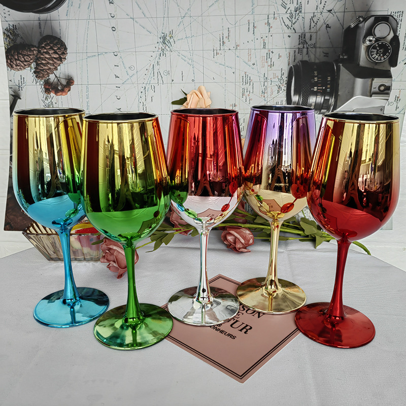 创意红酒杯6135电镀工艺品350ml 无铅纳钙玻璃鸡尾酒杯高脚电镀杯详情8