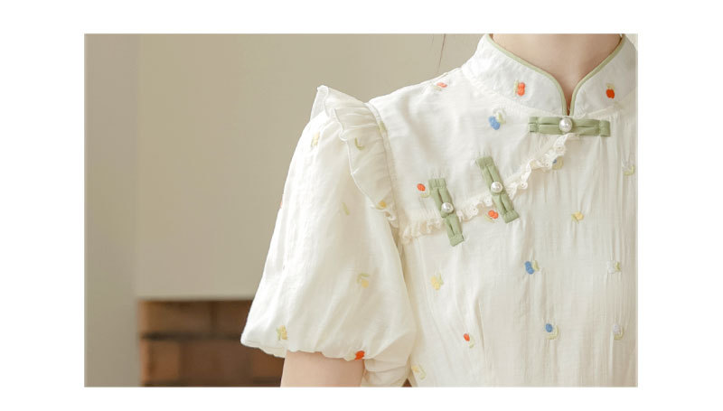 Improved cheongsam, new Chinese-style retro button-up, petite puffed-sleeve dress for women, summer long dress for export pic 17