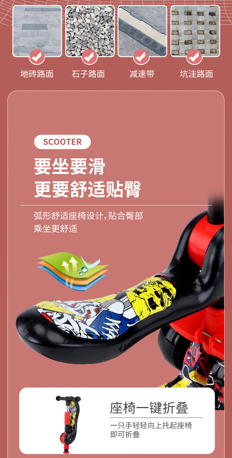 2024热销款滑板车带音乐五合一滑板车1-6岁可骑可坐全包围式滑板详情8