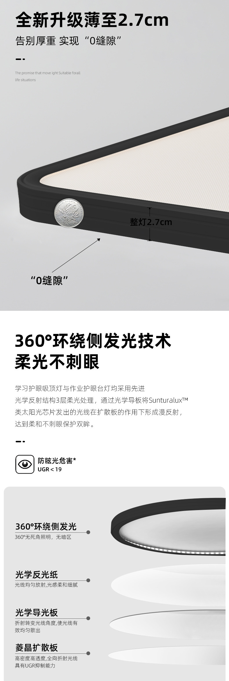 普瑞全光谱98显超薄吸顶灯客厅灯黑客厅大厅主灯 中山家装灯饰详情13
