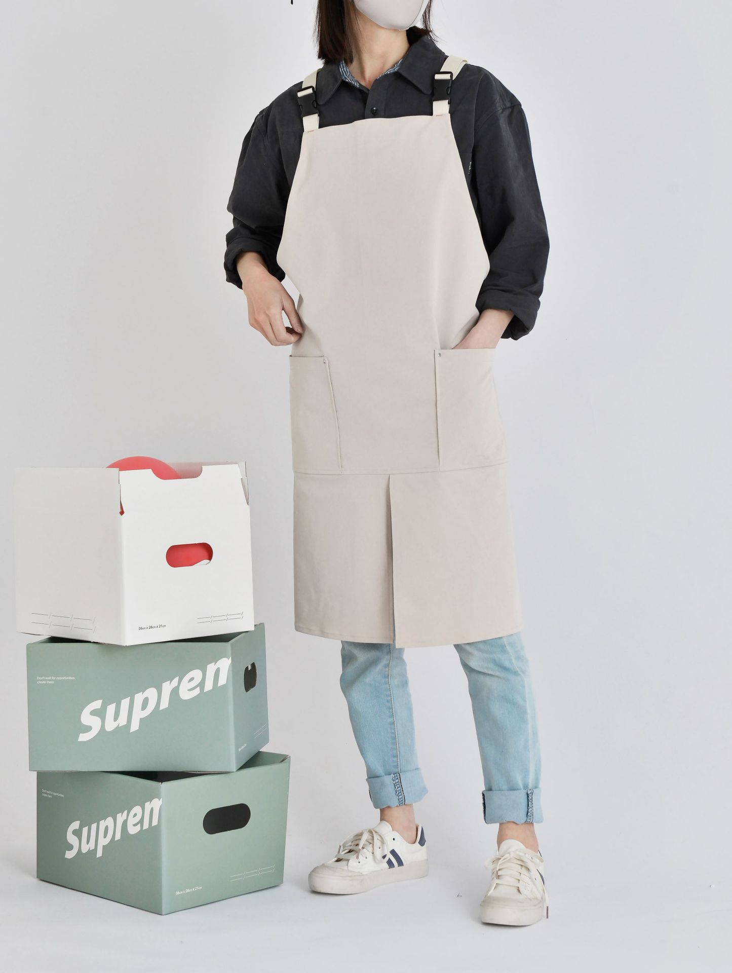 外贸工厂韩日防水式咖啡餐厅帆布围裙罩衣工作服围兜纯棉厨房制服详情3